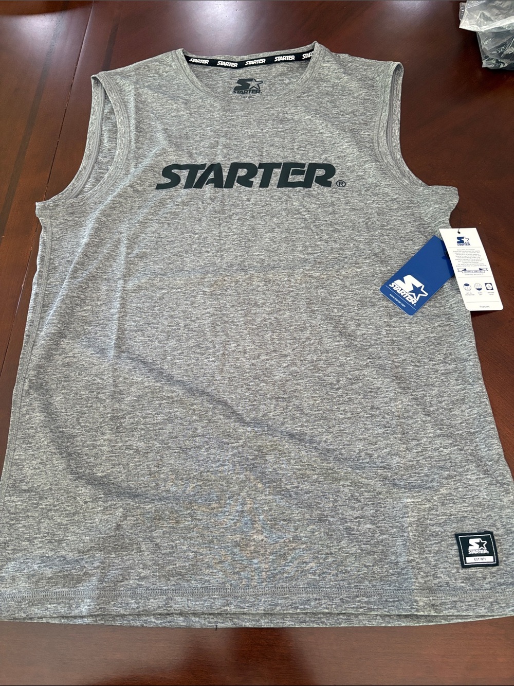 STARTER Gray Sleeveless Logo Tank Top Men’s Small New with Tags UPF 40+ Outdoor